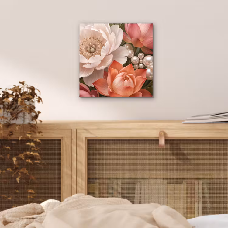 Bloemen - Parels - Elegant - Roze - Wit aluminium wit klein -sfeer3