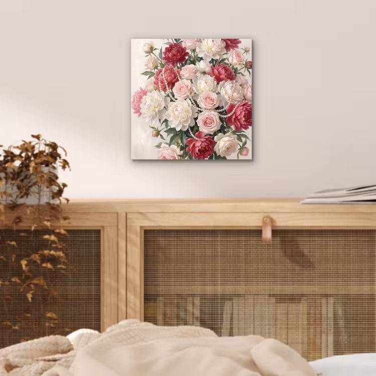 Bloemen - Parels - Romantiek - Klassiek - Roze aluminium wit klein -sfeer3