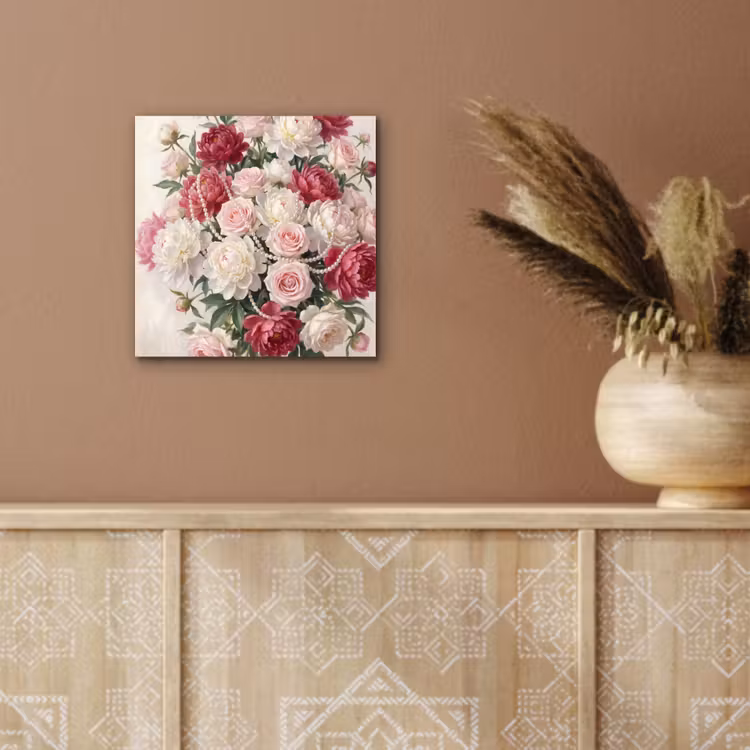 Bloemen - Parels - Romantiek - Klassiek - Roze aluminium wit klein -sfeer4