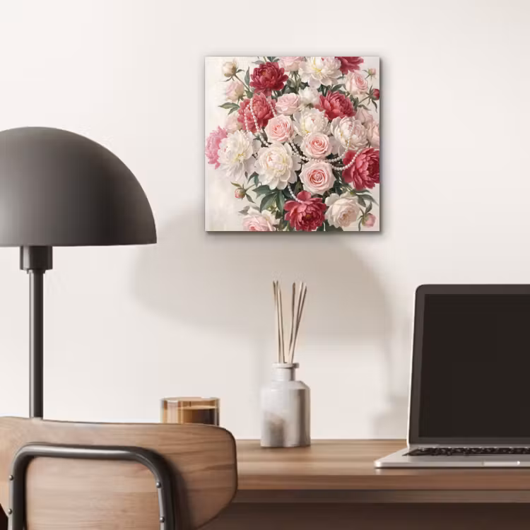 Bloemen - Parels - Romantiek - Klassiek - Roze aluminium wit klein -sfeer5