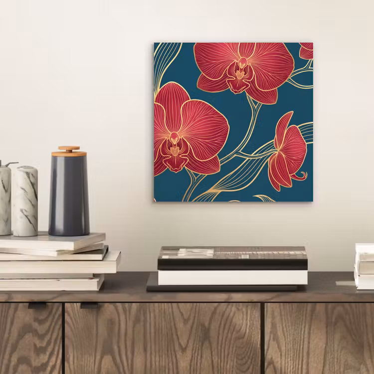 aluminium wall art - Flowers - Red - Gold - Bloemen - Rood - Goud aluminium wit klein