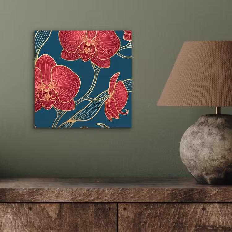 aluminium wall art - Flowers - Red - Gold - Bloemen - Rood - Goud aluminium wit klein