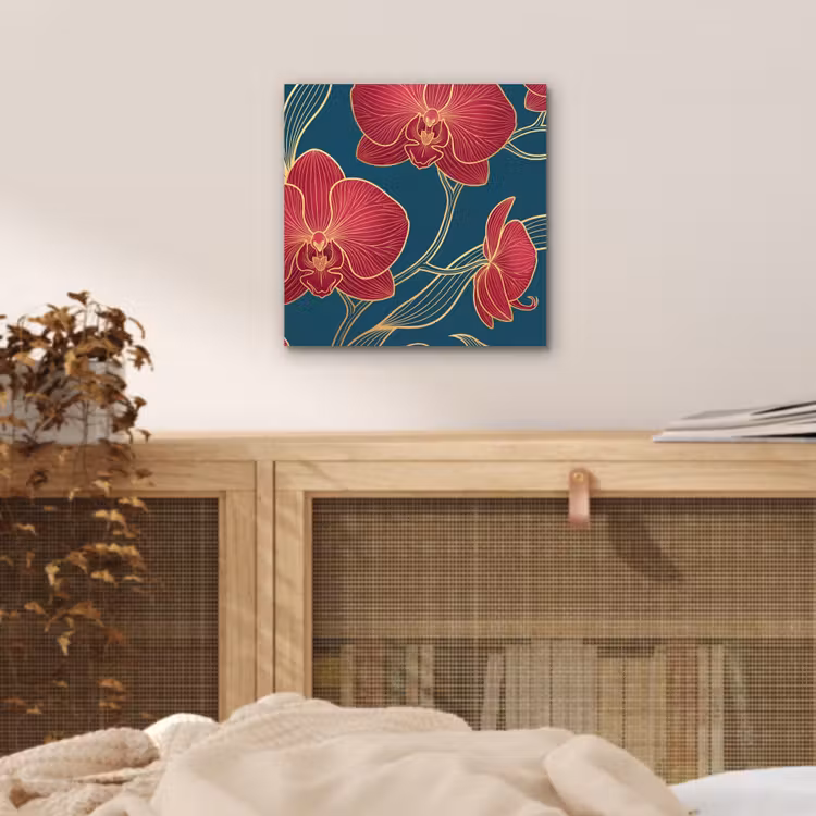 aluminium wall art - Flowers - Red - Gold - Bloemen - Rood - Goud aluminium wit klein