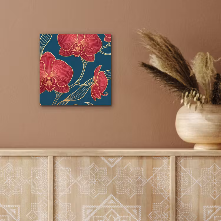 aluminium wall art - Flowers - Red - Gold - Bloemen - Rood - Goud aluminium wit klein