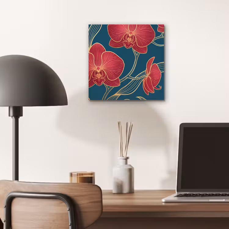 aluminium wall art - Flowers - Red - Gold - Bloemen - Rood - Goud aluminium wit klein