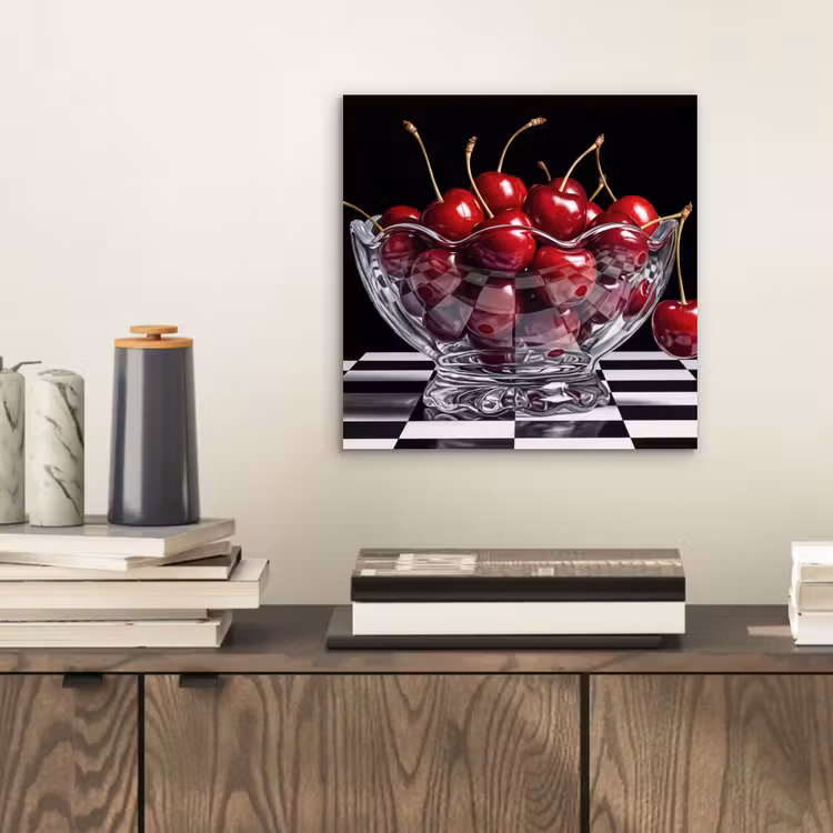 aluminium wall art - Food - Cherries - Red - Eten - Kersen - Rood aluminium wit klein