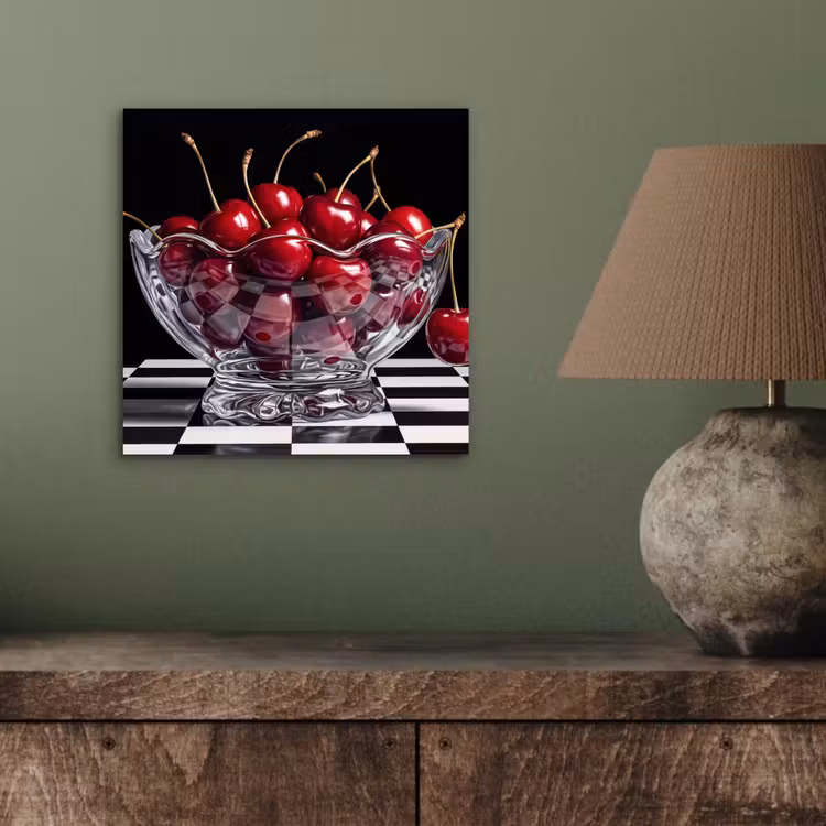 aluminium wall art - Food - Cherries - Red - Eten - Kersen - Rood aluminium wit klein