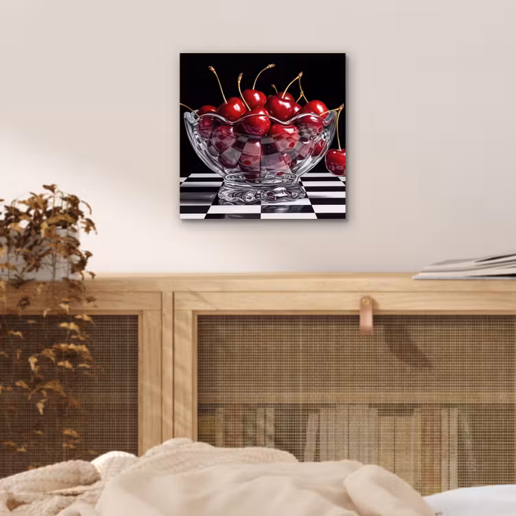 aluminium wall art - Food - Cherries - Red - Eten - Kersen - Rood aluminium wit klein
