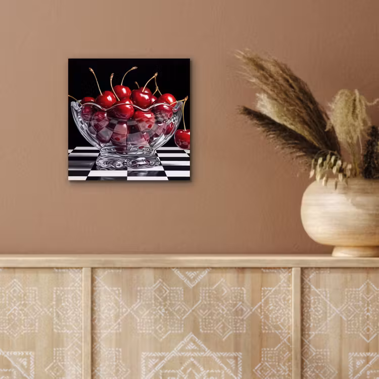 aluminium wall art - Food - Cherries - Red - Eten - Kersen - Rood aluminium wit klein