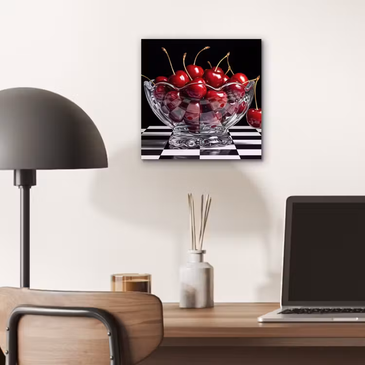aluminium wall art - Food - Cherries - Red - Eten - Kersen - Rood aluminium wit klein