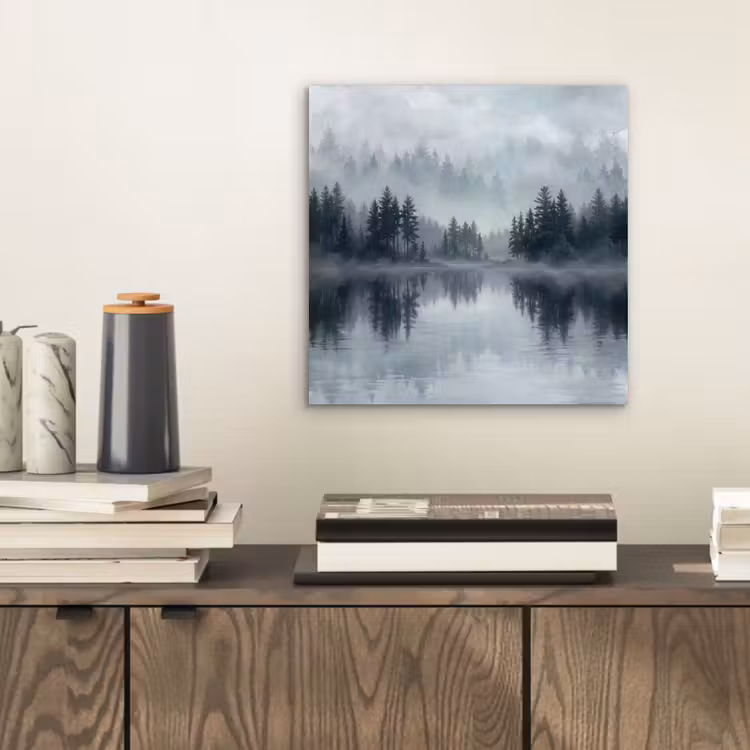Bos - Meer - Mist - Natuur - Grijs aluminium wit klein -sfeer1