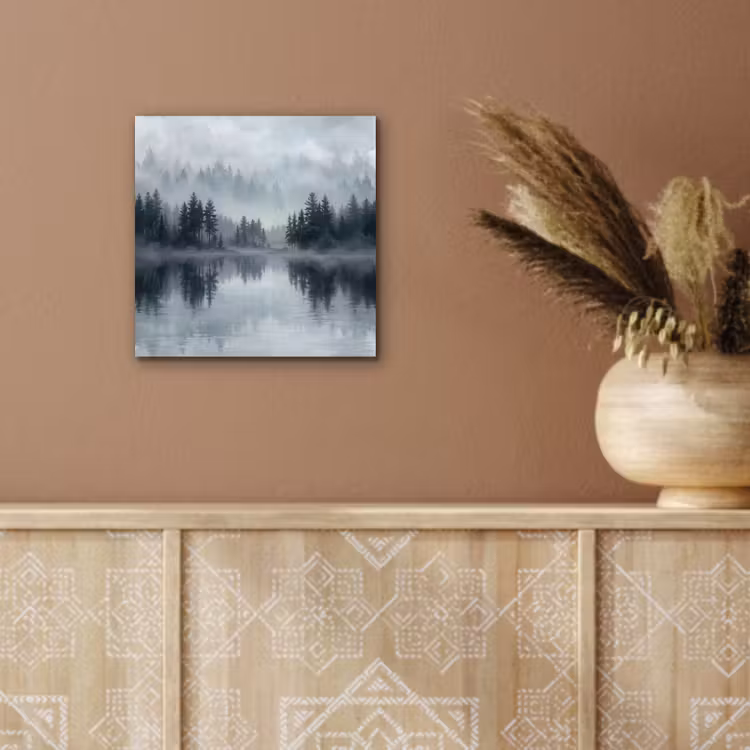 Bos - Meer - Mist - Natuur - Grijs aluminium wit klein -sfeer4