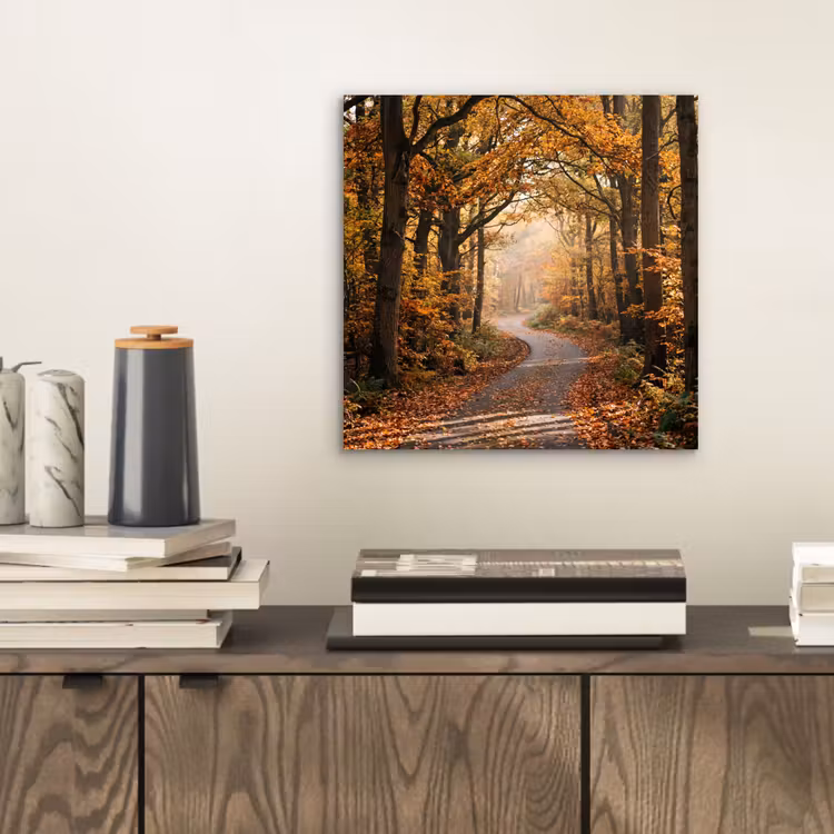 Bospad - Herfstbos - Bladeren - Oranje - Nostalgisch aluminium wit klein -sfeer1