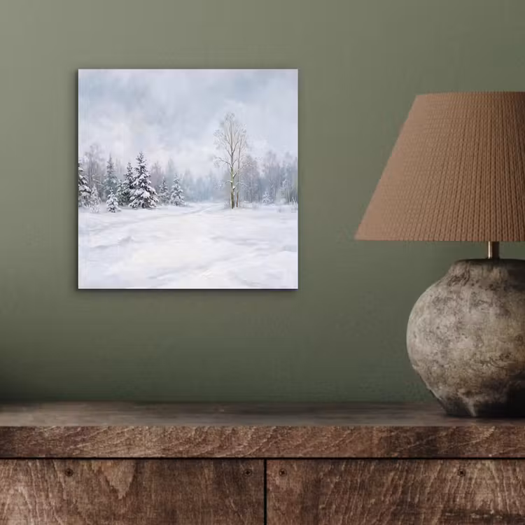 Bospad - Dennen - Sneeuw - Winter - Rustgevend aluminium wit klein -sfeer2