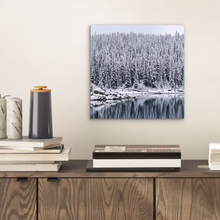 Bos - Reflectie - Meer - Winter - Serene aluminium wit klein -sfeer1