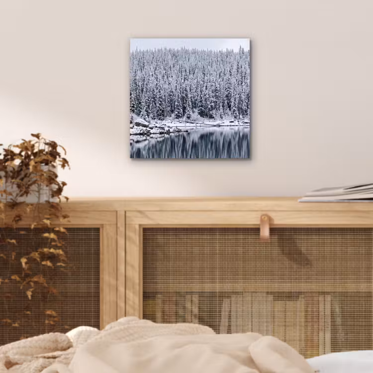 Bos - Reflectie - Meer - Winter - Serene aluminium wit klein -sfeer3