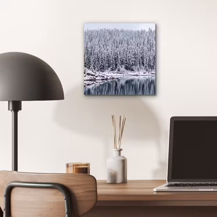 Bos - Reflectie - Meer - Winter - Serene aluminium wit klein -sfeer5