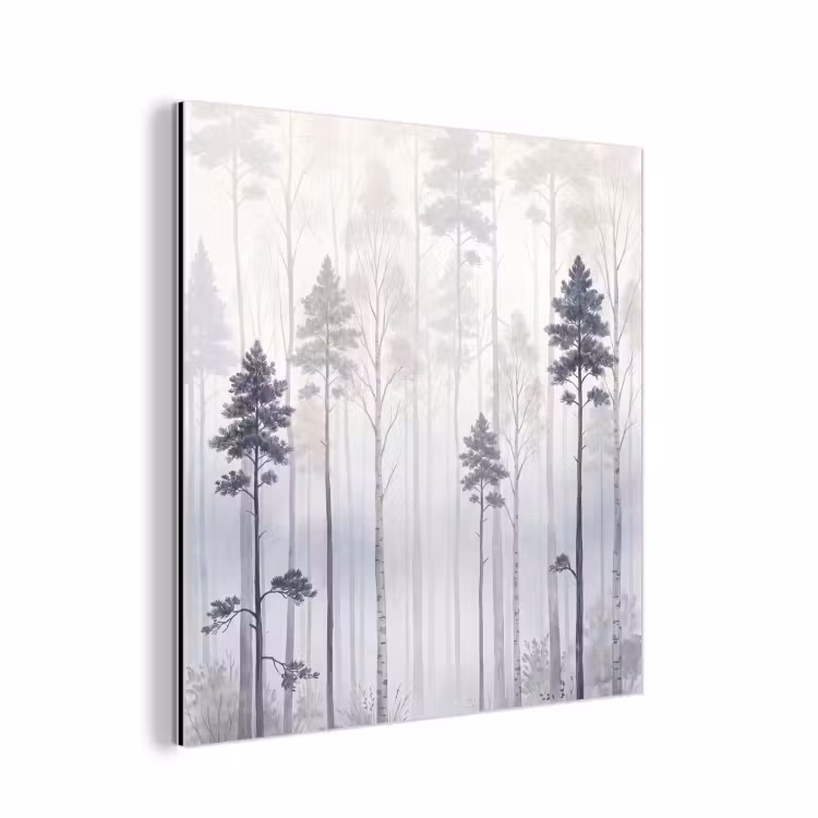 Bos - Bomen - Mist - Natuur - Illustratie - Grijs aluminium wit klein -3d