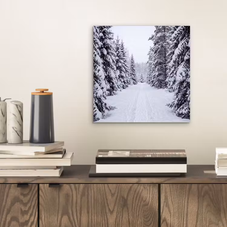 Bos - Winter - Sneeuw - Pad - Natuur aluminium wit klein -sfeer1
