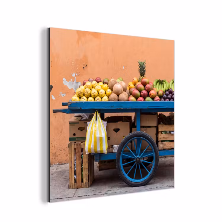 aluminium wall art - Fruit - Cart - Street - Fruit - Kar - Straat aluminium wit klein
