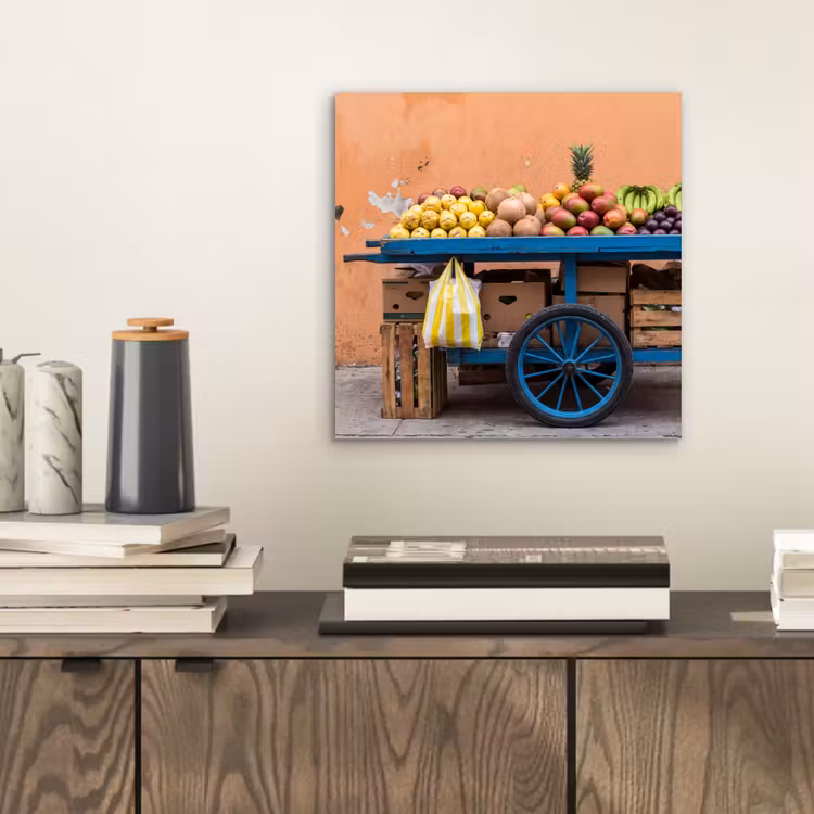 aluminium wall art - Fruit - Cart - Street - Fruit - Kar - Straat aluminium wit klein