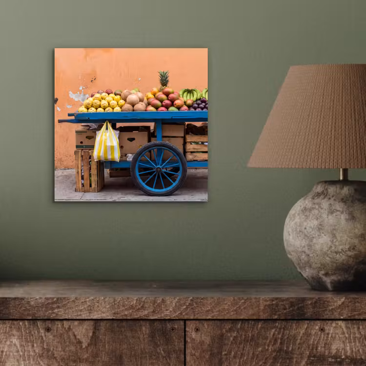 aluminium wall art - Fruit - Cart - Street - Fruit - Kar - Straat aluminium wit klein
