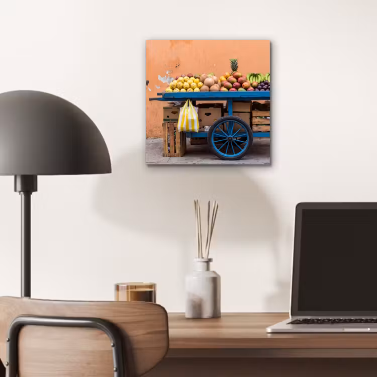 aluminium wall art - Fruit - Cart - Street - Fruit - Kar - Straat aluminium wit klein