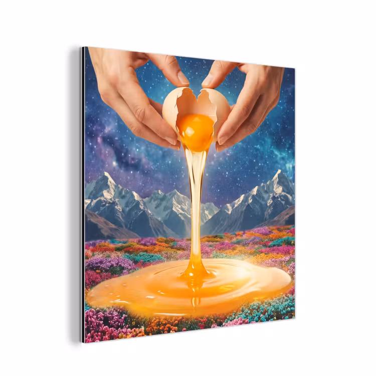 aluminium wall art - Hands - Egg - Surrealism - Handen - Ei - Surrealisme aluminium wit klein
