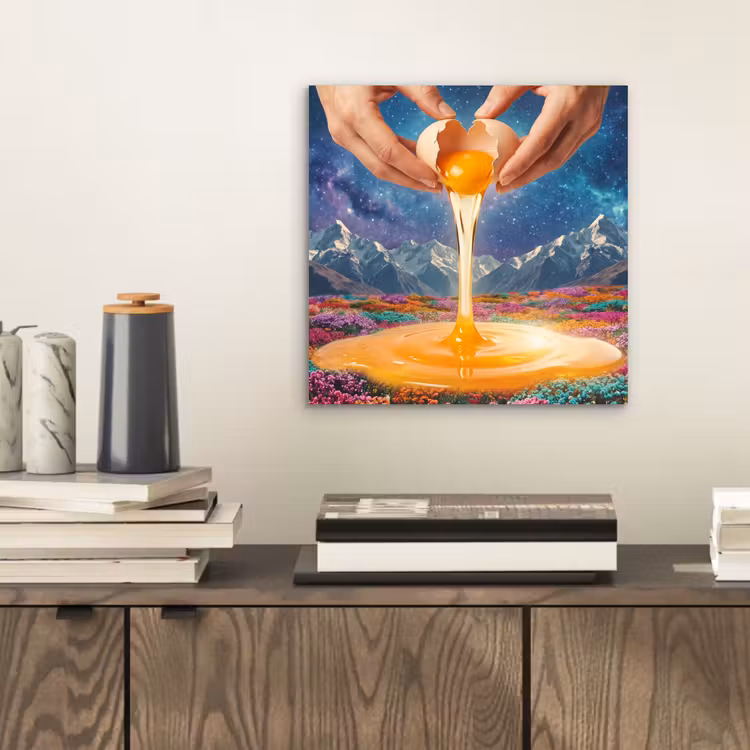 aluminium wall art - Hands - Egg - Surrealism - Handen - Ei - Surrealisme aluminium wit klein
