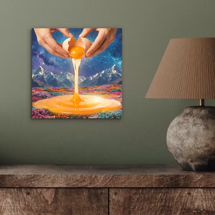 aluminium wall art - Hands - Egg - Surrealism - Handen - Ei - Surrealisme aluminium wit klein