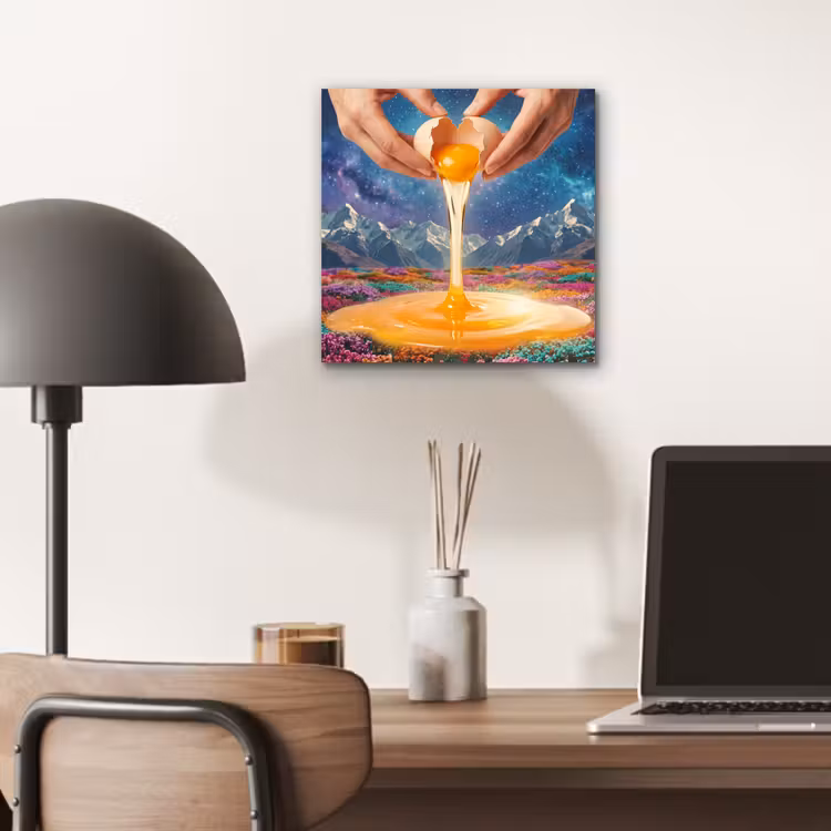 aluminium wall art - Hands - Egg - Surrealism - Handen - Ei - Surrealisme aluminium wit klein