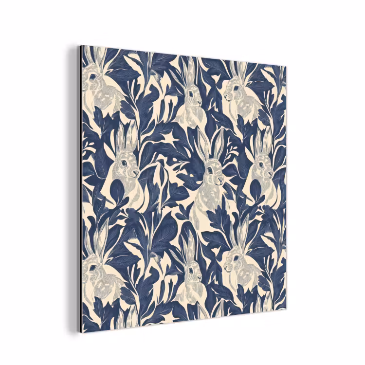 Hazen - Bladeren - Patroon - Blauw - Beige aluminium wit klein 46 -3d