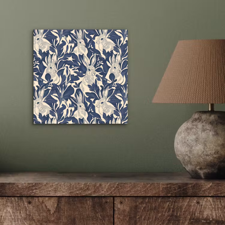 Hazen - Bladeren - Patroon - Blauw - Beige aluminium wit klein 46 -sfeer2