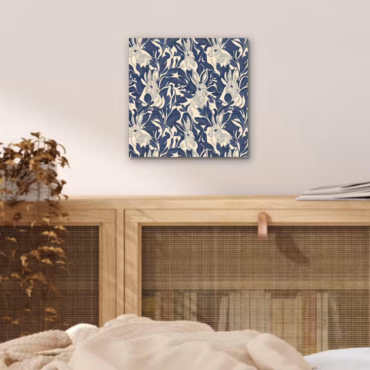 Hazen - Bladeren - Patroon - Blauw - Beige aluminium wit klein 46 -sfeer3