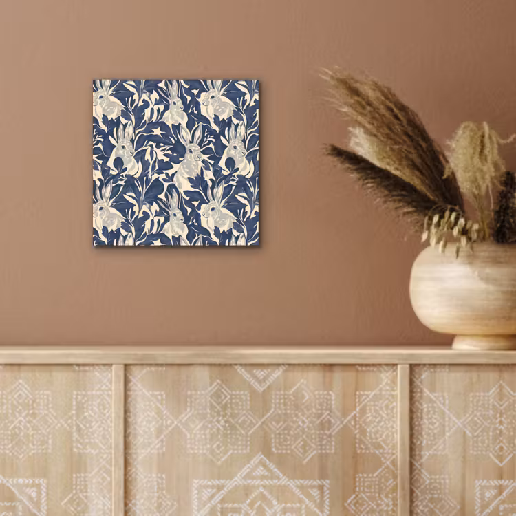 Hazen - Bladeren - Patroon - Blauw - Beige aluminium wit klein 46 -sfeer4
