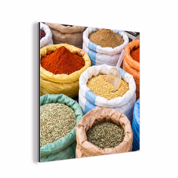 aluminium wall art - Herbs - Bags - Market - Kruiden - Zakken - Markt aluminium wit klein