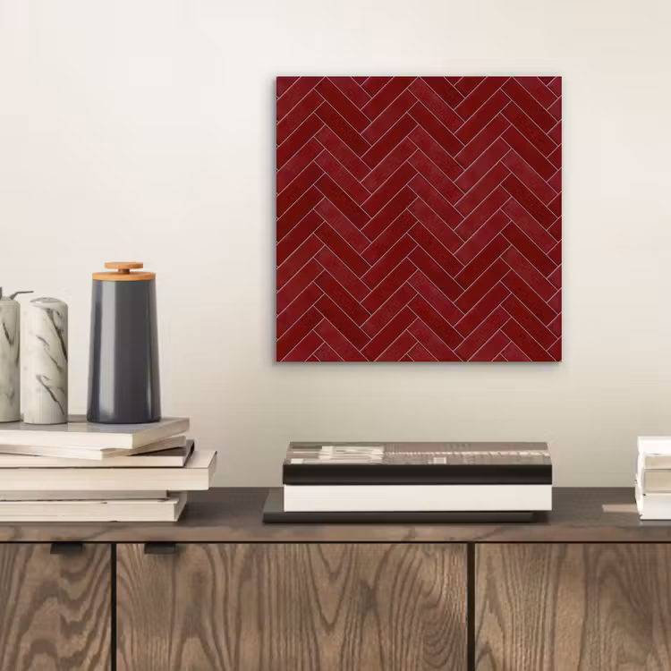 Visgraat - Wandtegel - Bordeaux - Rood aluminium wit klein 46 -sfeer1