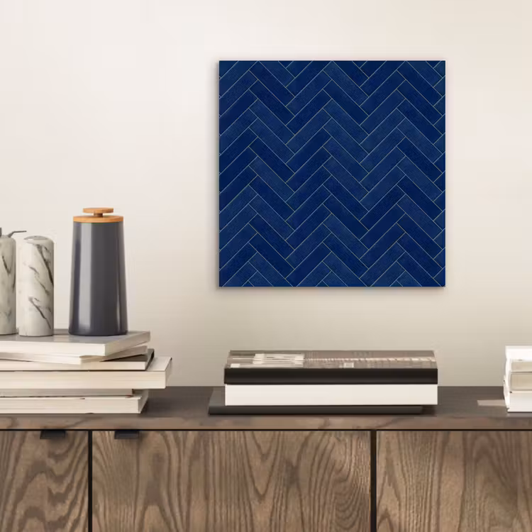 Visgraat - Wandtegel - Donkerblauw - Navy Blue aluminium wit klein 46 -sfeer1