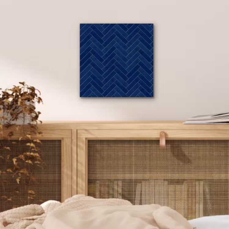 Visgraat - Wandtegel - Donkerblauw - Navy Blue aluminium wit klein 46 -sfeer3