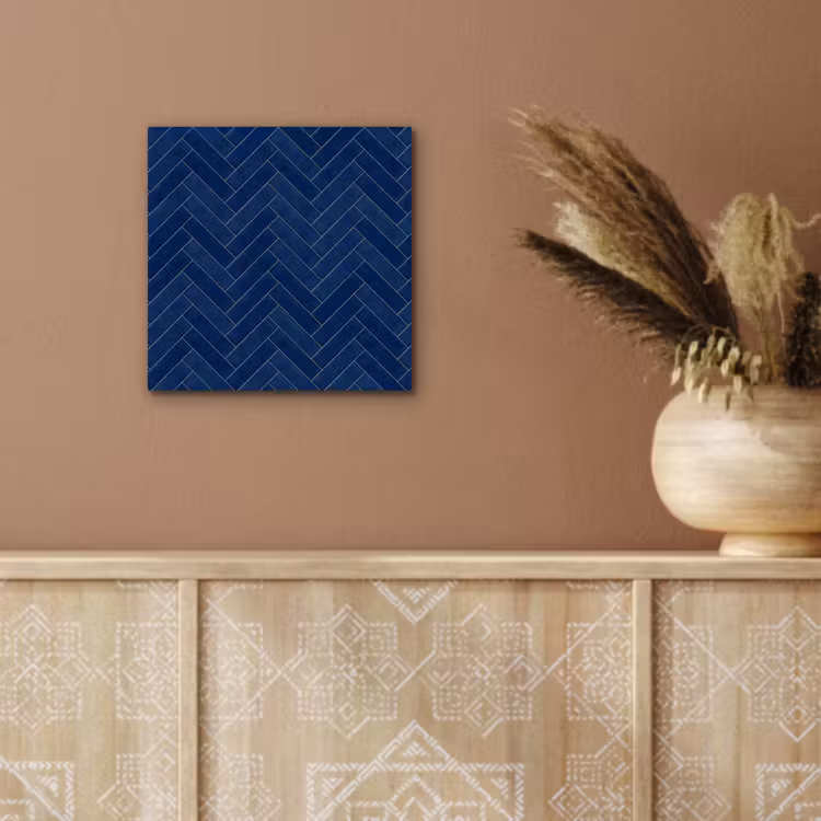 Visgraat - Wandtegel - Donkerblauw - Navy Blue aluminium wit klein 46 -sfeer4