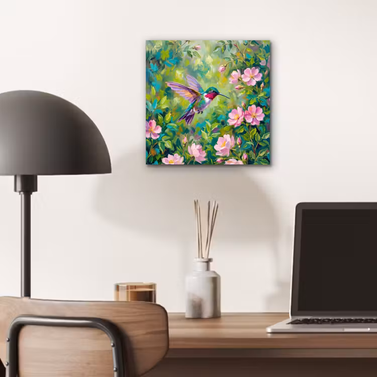 Kolibrie - Bloemen - Natuur - Kleurrijk aluminium wit klein -sfeer5