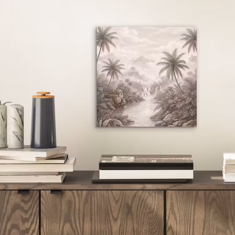 Jungle - Watervallen - Tropisch - Illustratie aluminium wit klein -sfeer1