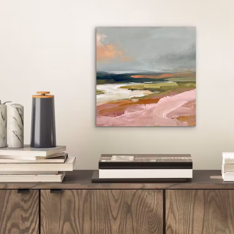 Landschap - Rivier - Abstract - Roze - Groen aluminium wit klein -sfeer1