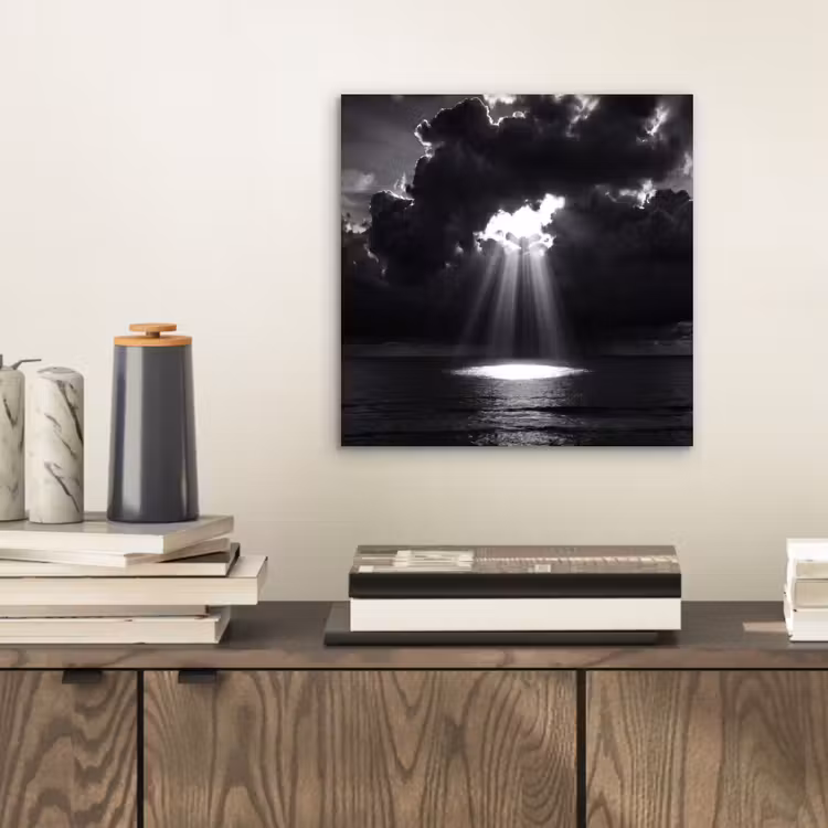 Licht - Wolken - Zee - Zwart-wit - Natuur aluminium wit klein -sfeer1