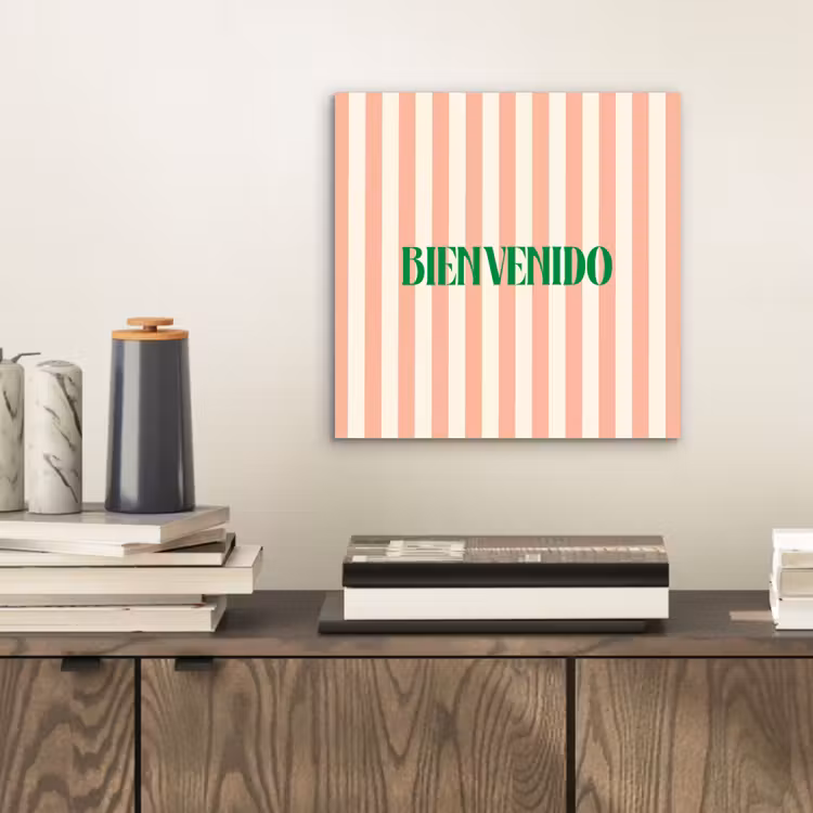 Zachtroze - Groen- Strepen - Bienvenido aluminium wit klein -sfeer1