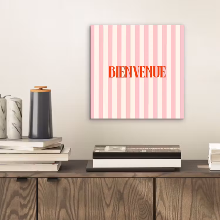 Zachtroze - Rood - Strepen - Bienvenue aluminium wit klein -sfeer1