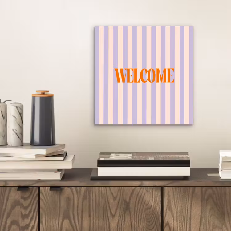 Lila - Oranje - Strepen - Welcome aluminium wit klein -sfeer1