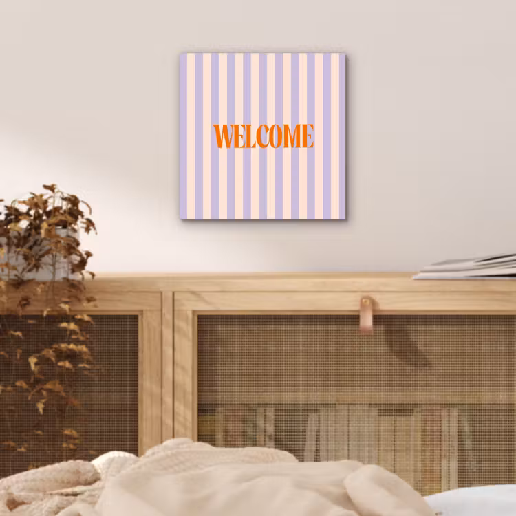 Lila - Oranje - Strepen - Welcome aluminium wit klein -sfeer3