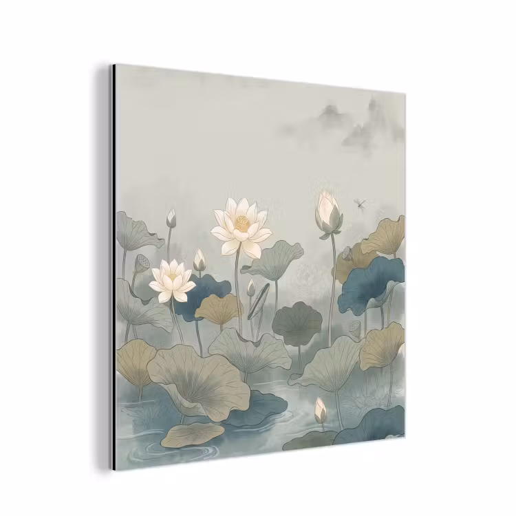 Lotus - Bloemen - Groen aluminium wit klein -3d