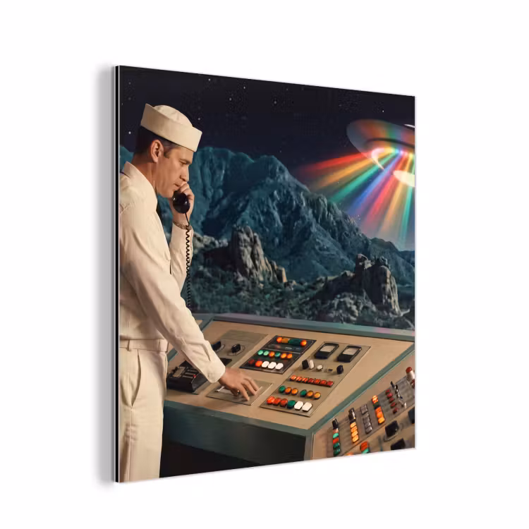 aluminium wall art - Man - Control Room - Beach - Man - Controlekamer - Strand aluminium wit klein